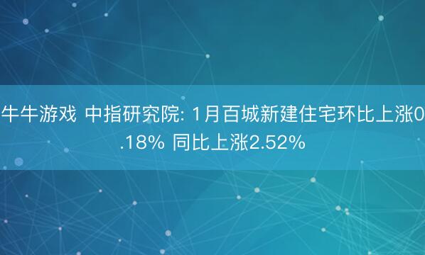 牛牛游戏 中指研究院: 1月百城新建住宅环比上涨0.18% 同比上涨2.52%