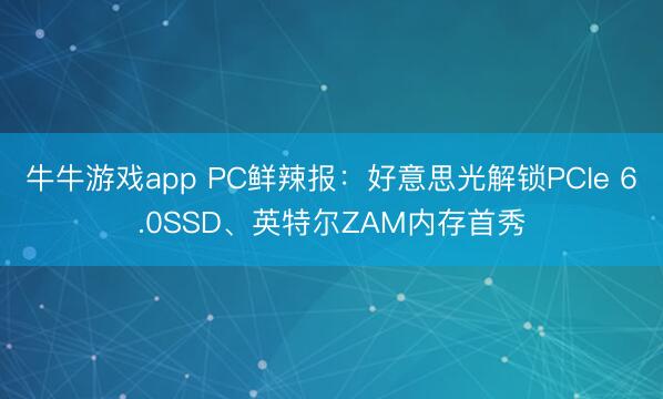 牛牛游戏app PC鲜辣报：好意思光解锁PCIe 6.0SSD、英特尔ZAM内存首秀