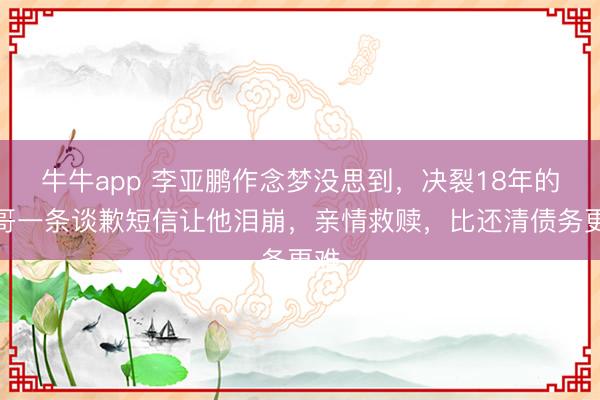 牛牛app 李亚鹏作念梦没思到，决裂18年的哥哥一条谈歉短信让他泪崩，亲情救赎，比还清债务更难
