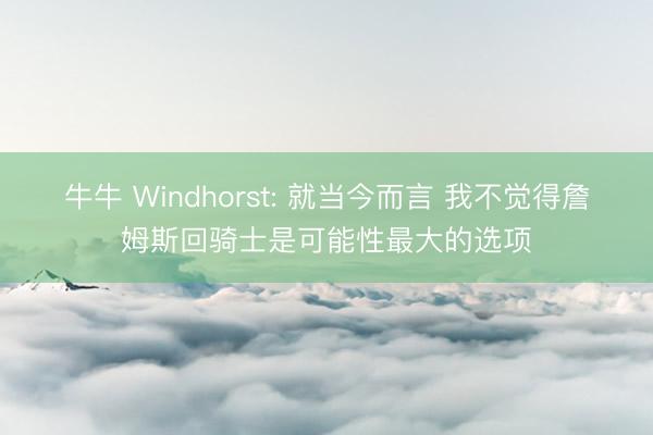 牛牛 Windhorst: 就当今而言 我不觉得詹姆斯回骑士是可能性最大的选项