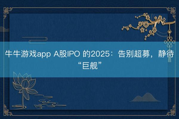 牛牛游戏app A股IPO 的2025：告别超募，静待“巨舰”