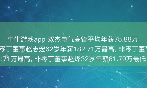 牛牛游戏app 双杰电气高管平均年薪75.88万: 董事长、总司理及非零丁董事赵志宏62岁年薪182.71万最高， 非零丁董事赵烨32岁年薪61.79万最低
