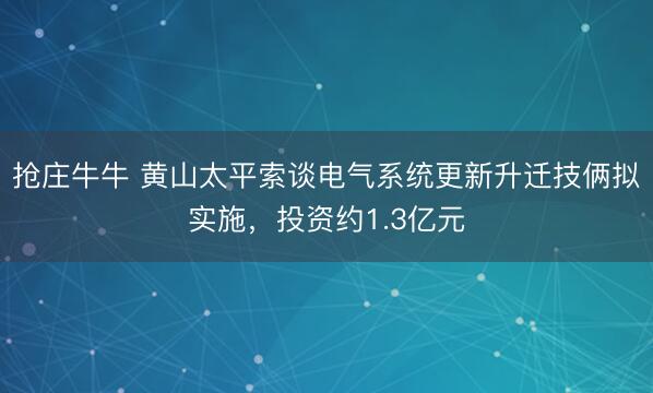 抢庄牛牛 黄山太平索谈电气系统更新升迁技俩拟实施,投资约1.3亿元