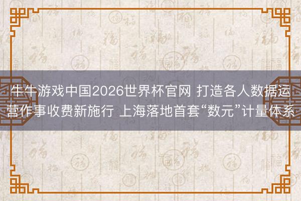 牛牛游戏中国2026世界杯官网 打造各人数据运营作事收费新施行 上海落地首套“数元”计量体系